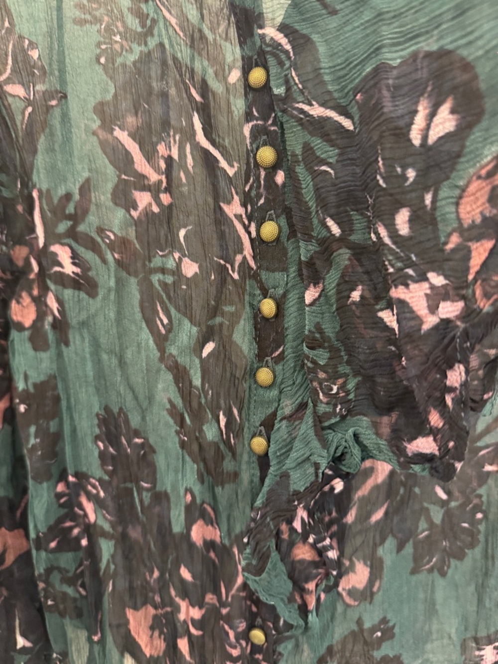 Anthropologie Sheer Teal Floral Button-Front Women's Blouse Small - Picture 4 of 5